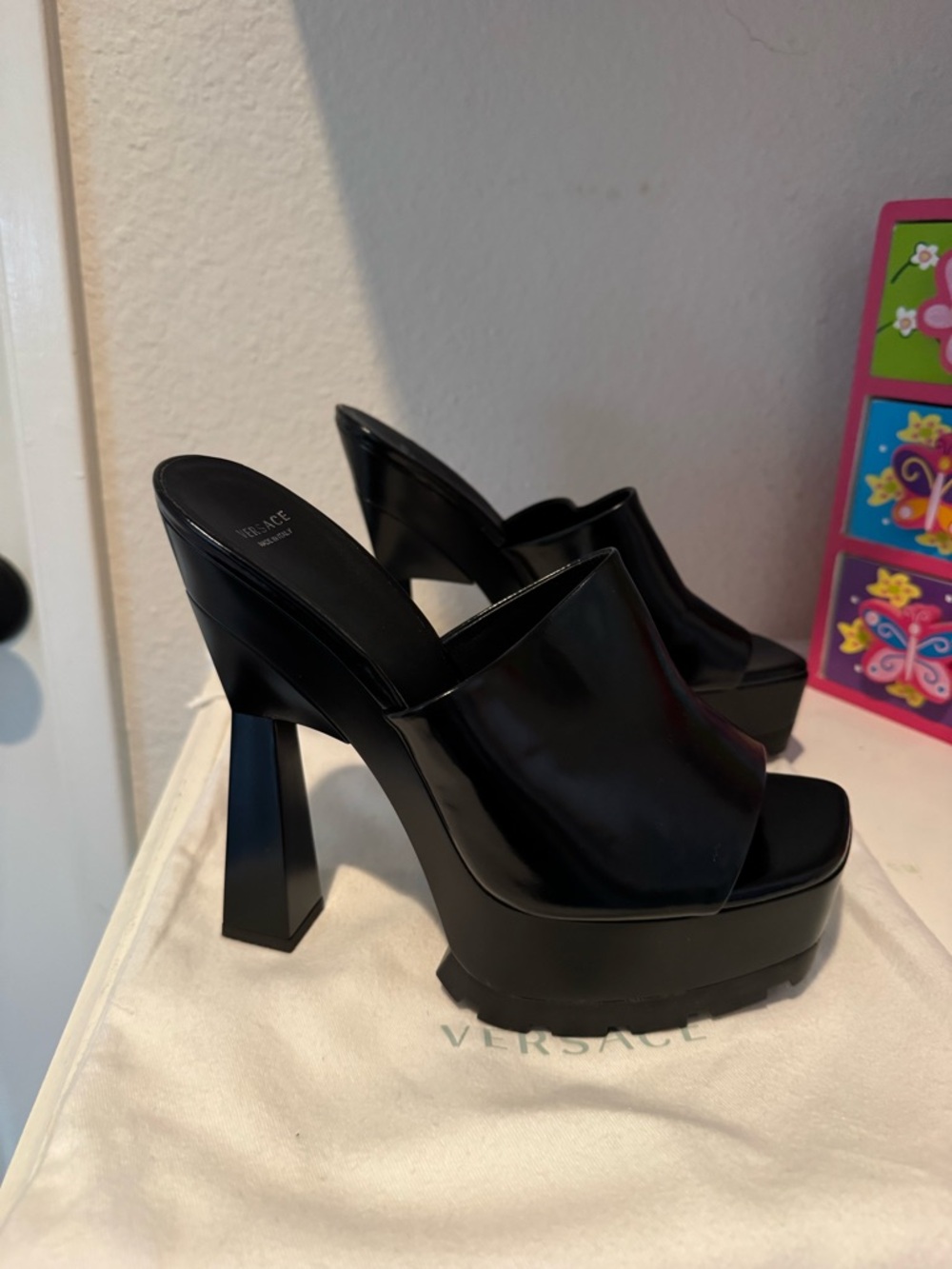 Versace Black Patent Platform Mule Sandals - Picture 3 of 6